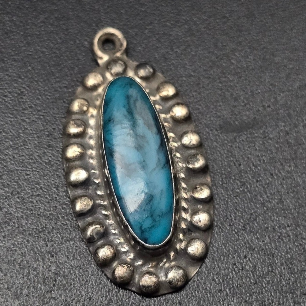 Mexico Sterling Silver Turquoise Pendant Vintage Oval